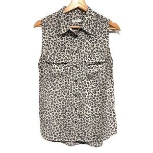 Equipment Femme - 100% silk animal print button up Grey blouse women's Medium